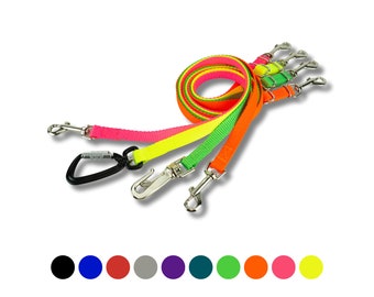 Light Weight Adjustable Length Hands Free Dog Leash in Neon Colors, High Visibility Lead, Waist Leash for Small Dog, Double Ended Leash
