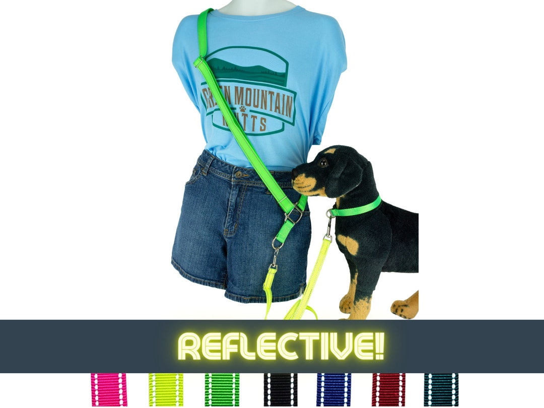 Reflective Crossbody Dog Leash, High Visibility Hands Free Leash for
