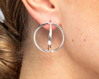 Hoop silver earrings for women