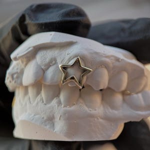 STAR TEETH GRILL, Teeth Grill, Grill, Make A Bold Statement With Our Silver Two Teeth Star Grill, Dental Eye Catching Teeth Grill