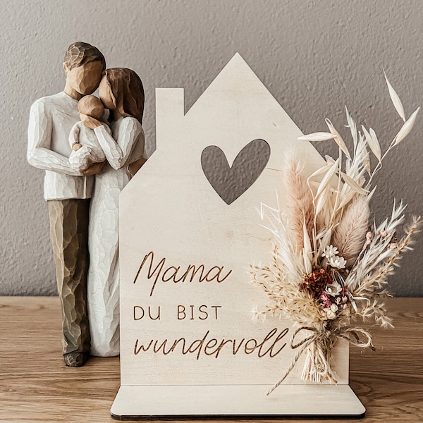 Personalisiertes Muttertagsgeschenk aus Holz | Häuschen | Mama du bist wunderbar | Beste Mama | Geschenk zu Muttertag