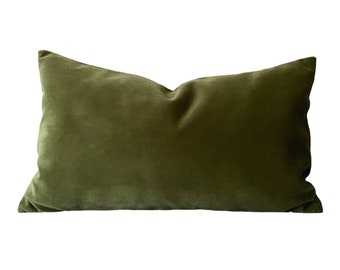 Moss Green Lumbar Velvet Throw Pillow Cover | ALL SIZE AVAILABLE