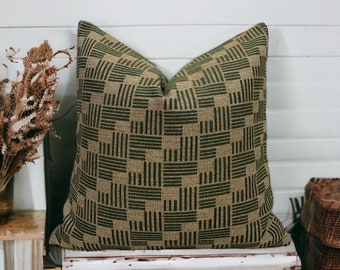 Green Linen Straw Woven Pillow Cover, Linen Throw Pillow Cover, Linen Cushion Cover, Living Room Decor, Bedroom Pillow, Sofa Pillow