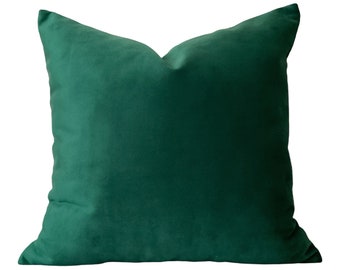 Housse de coussin en velours vert émeraude foncé - Premium et coussin pelucheux pour canapé ou lit avec dimension personnalisée