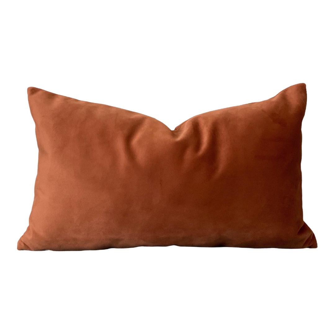 Terracotta Lumbar Velvet Pillow Case, Sofa Cushion Covers, Velvet Throw