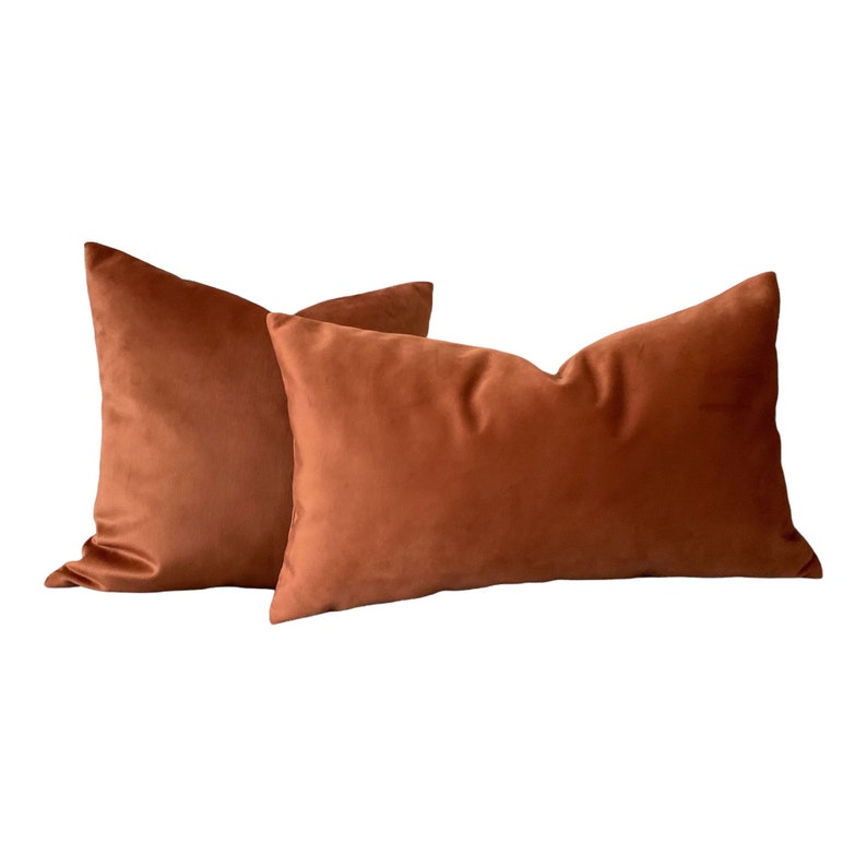 Terracotta Lumbar Velvet Pillow Case Sofa Cushion Covers Etsy