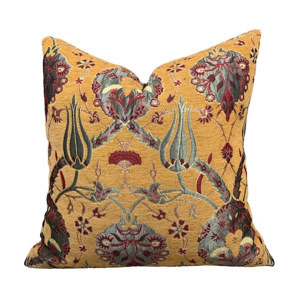 Orange Turkish Tulip Pattern Throw Pillow, Turkish Accent Ottoman Pillow, Turkish Ottoman Cushion Cover