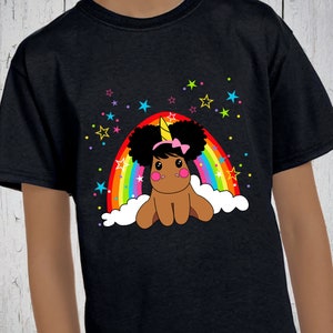 Black Unicorn T-Shirt - African-American Afro Girls Tee Black Unicorn T-Shirt - African-American Afro Girls Tee
