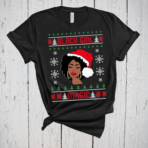 Black Girl Santa, Ugly Christmas Shirt, Black Girl Magic, Afro Woman, Black Santa Claus, Black Santa Shirt, Christmas Shirts for Women