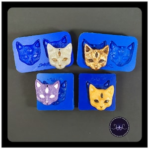 30mm three-eyed cat head mold, silicone mold, 4 variations available,earrings mold,charm mold,resin mold,silicone mould,cat mould kitty mold