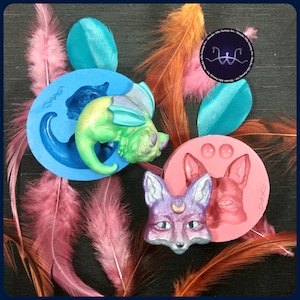 Moon fox and Sleeping dragon set silicone molds, moon fox mold, dragon mold, resin mold, unique mold, handmade and hansculpted subject