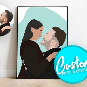 Custom Illustration, Christmas present, Engaged, Personalized gift, Couple, bridesmaids, Wedding Anniversary, Photo Wall Art -Printable