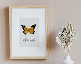 Maya Angelou hand painted giclee print of Monarch Butterfly with Maya Angelou Quote, Monarch Butterfly artwork. UNFRAMED.