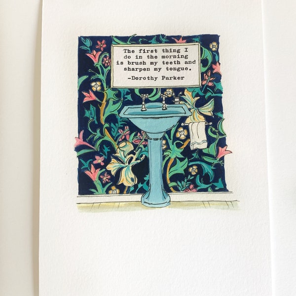 Bathroom art. Unframed giclee print with vintage typed Dorothy Parker quote