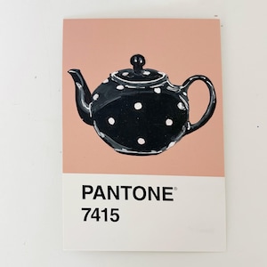Obra de arte original pintada à mão - não é uma impressão. Arte de bule de chá em cartão Pantone