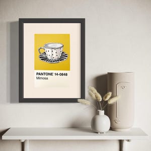 Obra de arte original pintada a mano, no es una impresión. Ilustración de taza de té en tarjeta Pantone