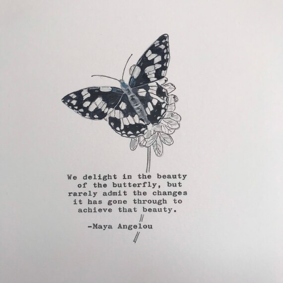 Maya Angelou Citation Papillon Peint A La Main Monochrome Etsy Canada