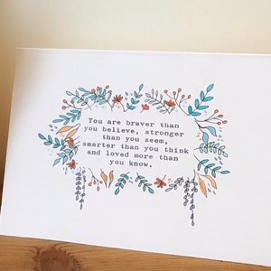 Carte de rétablissement. Peint à la main. Citation de Winnie l'ourson
