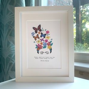 Unframed Frida hand painted giclee print with vintage typed quote “Feet, what do I need you for….