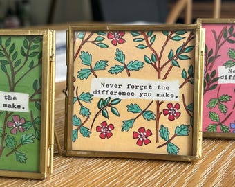 Never forget the difference you make,  mini vintage typed hand painted print, artwork gifts-retirement, leaving, thank you gifts.