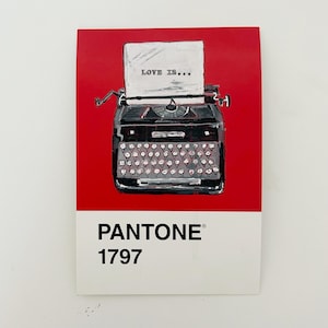 Obra de arte original pintada à mão - não é uma impressão. Máquina de escrever em cartão Pantone