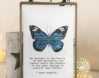 Framed Maya Angelou giclee print of my Hand Painted Butterfly with Maya Angelou Quote, Monarch Butterfly artwork.