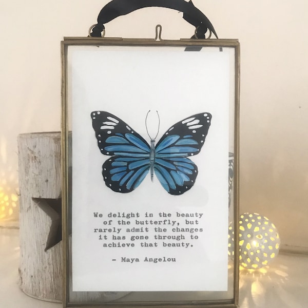 Framed Maya Angelou giclee print of my Hand Painted Butterfly with Maya Angelou Quote, Monarch Butterfly artwork.