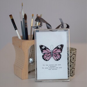 Hand Painted and Framed Pink Butterfly art with mother quote