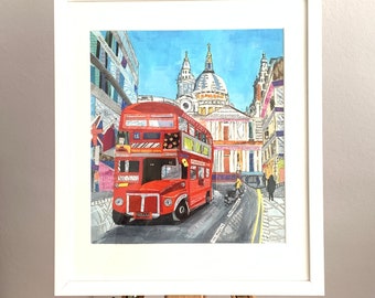 Unframed giclee print of my Collage London bus artwork