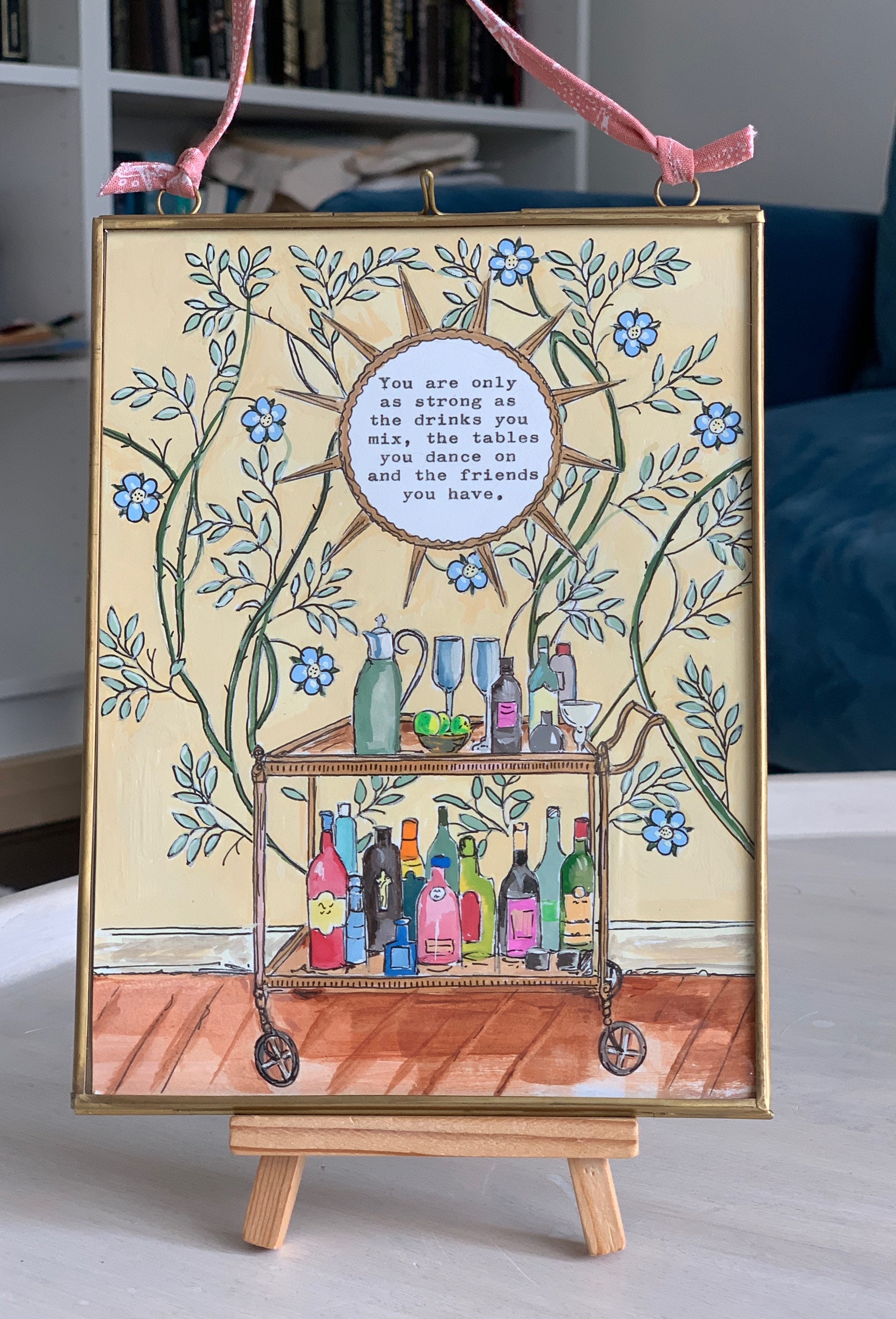 Hand painted giclee print of my gouache drinks trolley.