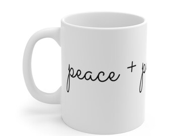 PEACE & POSITIVE VIBES - Coffee mug, Tea cup, Law of attraction, Minimalist, Inspirational, Gift for Yoga Lover, Coworker, Meditation Office