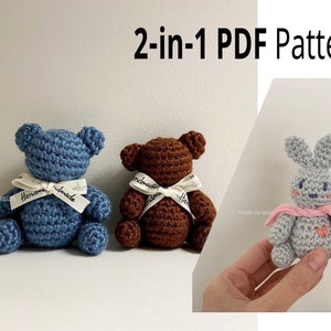 PDF Schnittmuster| Einfaches Amigurumi-Häkelmuster (druckbar) | Kuscheltier Teddy Bär + Hase (2-in-1) | Coco, der Teddybär