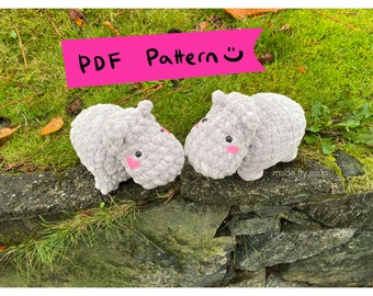 Modèle PDF | Modèle Amigurumi au crochet facile (imprimable) | Hippopotame en peluche | Popo, l'hippopotame