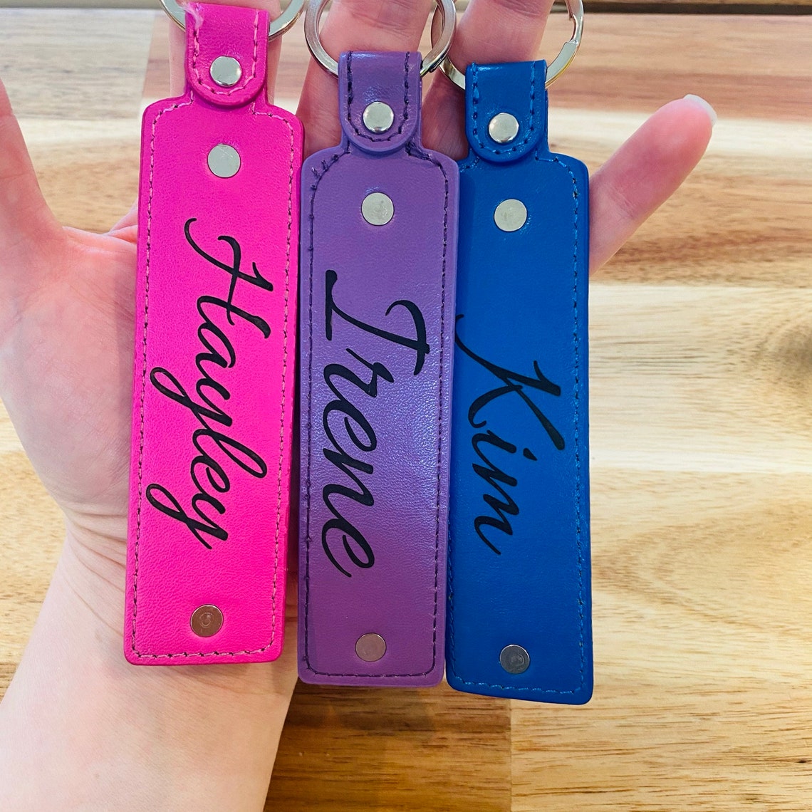 Personalised Leather Keyring/chain With Slider Charms Etsy