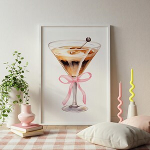 Espresso Martini Poster Cocktail Art Print Martini Pink Coquette Bow Bar Cart Decor Trendy Wall Art Digital Download Cozy Vibes Gift Idea