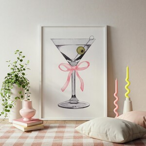 Martini Art Print Cocktail Poster Pink Bow Room Decor Bar Cart Home Wall Art Digital Download Coquette Aesthetic Cozy Vibes Gift Idea