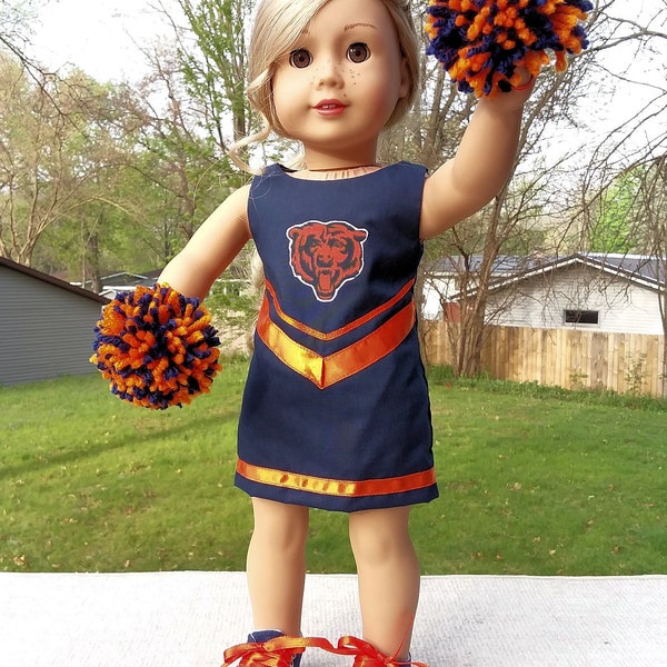 Made for 18 Inch Size Dolls, Chicago Bears Cheerleader Dress with Shoes.