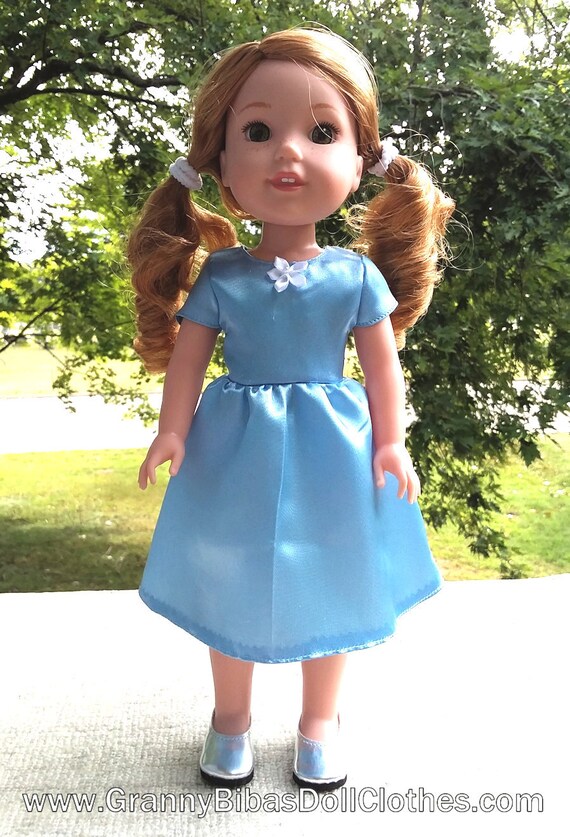 Made for Inch WW Size Dolls, Light Blue Satin Dress and Silver