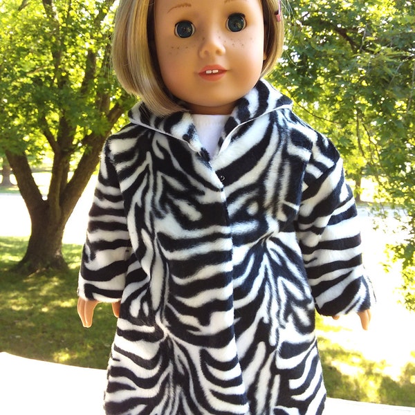 Made for 18 Inch Size Dolls, Zebra Print Faux Fur Coat.