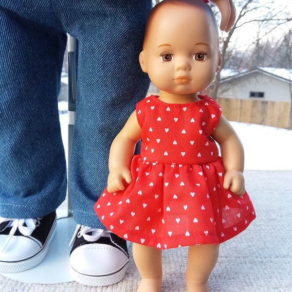 Made For The 18 Inch Doll's Caring Doll CFB, Valentine Red White Hearts CFB Dress. "The Doll's Doll"