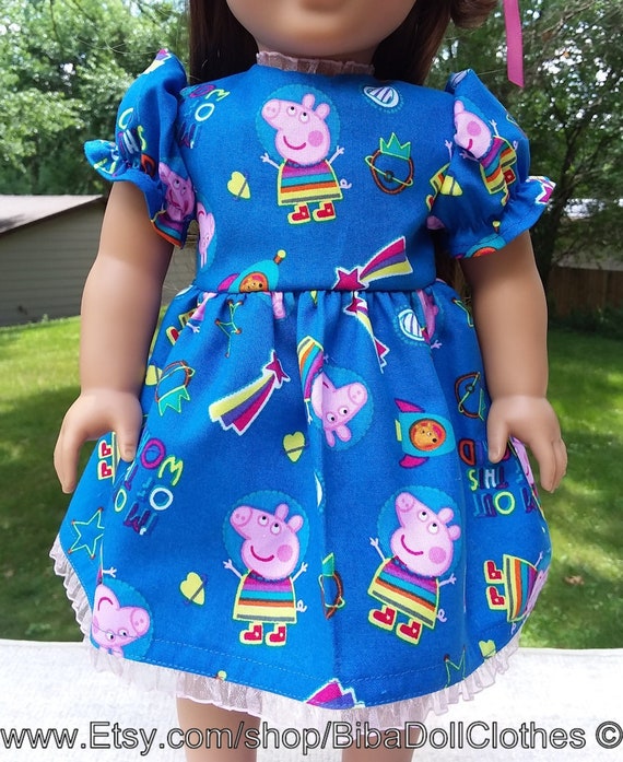Made for 18 Inch Size Dolls Blue Peppa Pig Dress With Lace Trim. Etsy