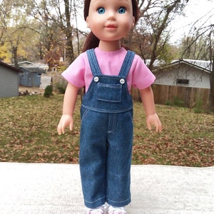 Made for 14.5&quot; Inch WW Size Dolls, Denim Blue Jean Bib Overalls Pink T-Shirt with Pink Sneakers Set. Just Like Ms. Rachel