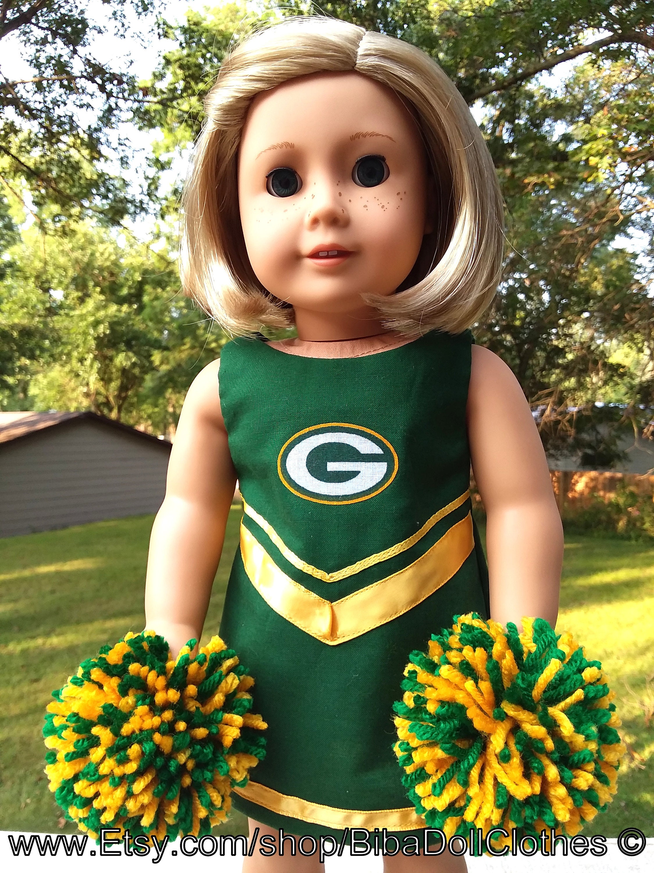 Made for 18 Inch Size Dolls, Green Bay Cheerleader Dress With Shoes. 