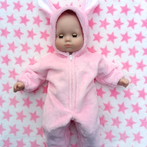 Made for 15 Inch Size Baby & Twin Dolls, Baby Pink Bunny Heavenly Soft Zippered Pajama Playsuit Sleeper