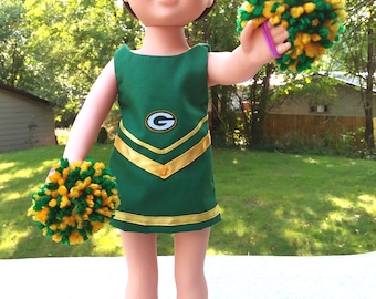 Made for 14.5&quot; Inch WW Size Dolls, Green Bay Cheerleader Dress with Shoes.