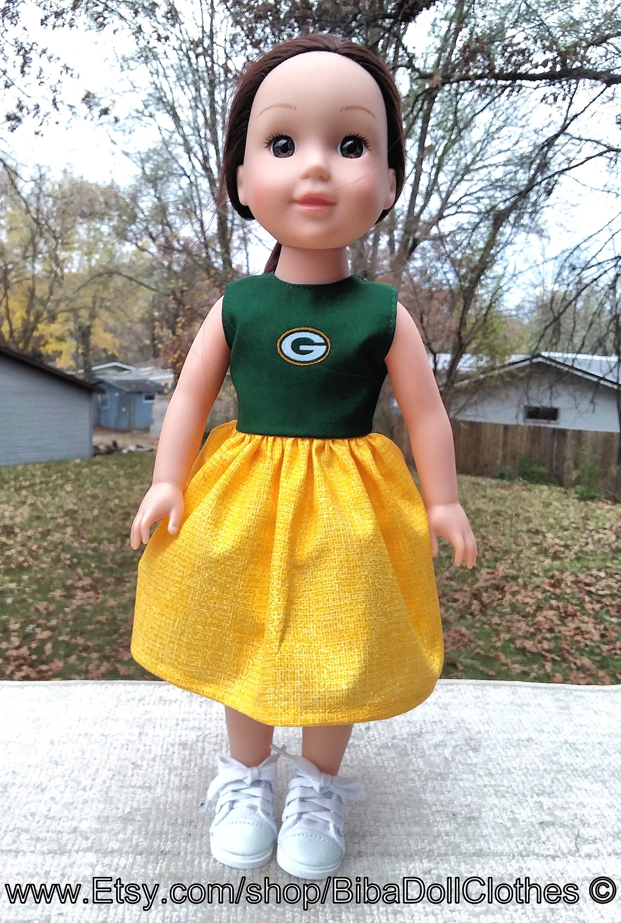 Made for 14.5" Inch WW Size Dolls, Green Bay Packers Packer Backer Dress