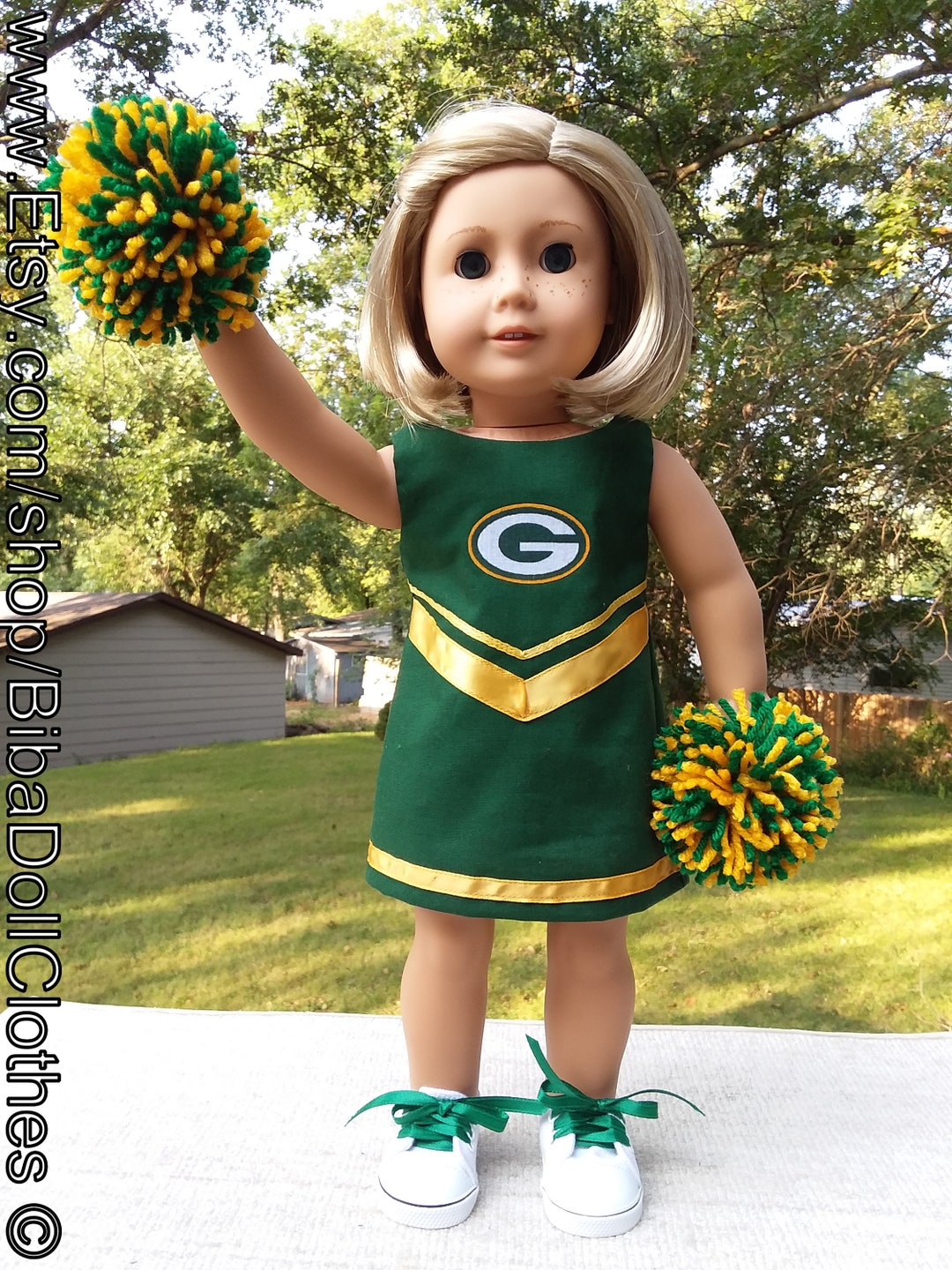 2 Green and Gold Pom Poms [sop-11-green-gold] - $3.25 : Doll Clothes Store,  Clothes for 18 Dolls