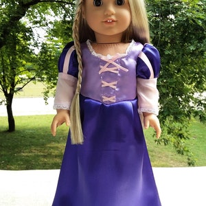 Made for 18 Inch Size Dolls, Rapunzel Princess Satin Gown.