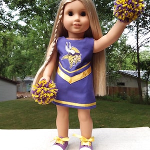 Made for 18 Inch Size Dolls, Minnesota Vikings Cheerleader Dress with Shoes.