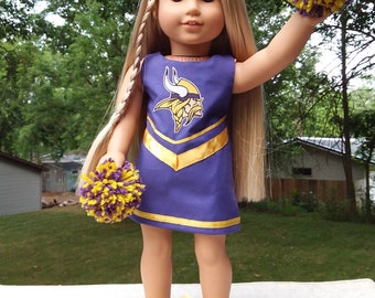Made for 18 Inch Size Dolls, Minnesota Vikings Cheerleader Dress with Shoes.
